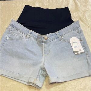 Time and Tru Light Blue Denim Shorts & Black Maternity Comfort Waistband